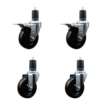 Service Caster 4'' SS Hard Rubber Swivel 1-5/8'' Expand Stem Caster Set 2 Total Lock Brakes, 4PK SCC-SSEXTTL20S414-HRS-2-S-2-158